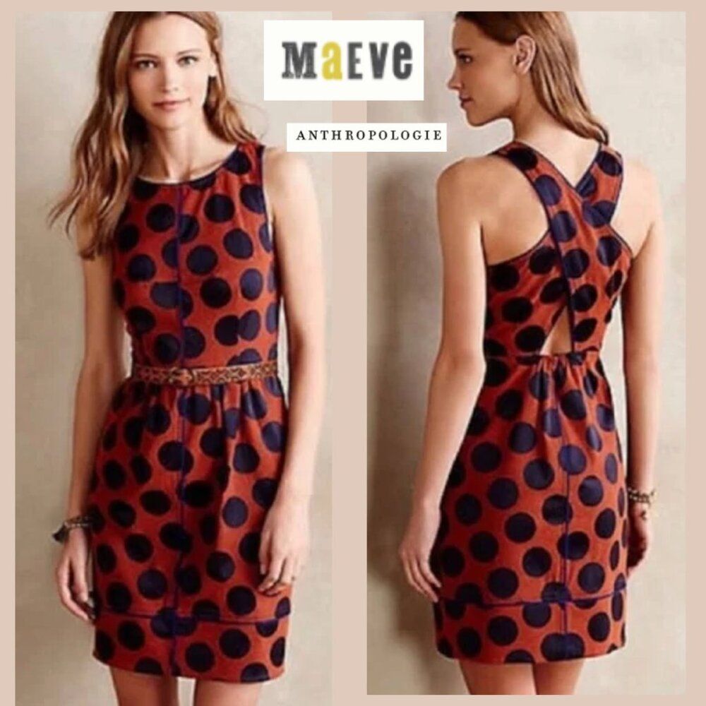 Anthropologie Maeve Orange Polka Dot Dress (NO BELT!!)